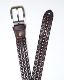 Dark Brown Weaving Design Leather Belt