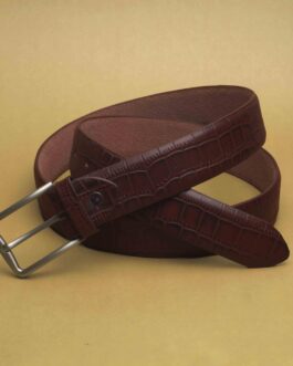 Crocodile Textured Leather Belt (Reddish Brown)