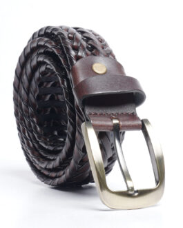 Dark Brown Weaving Design Leather Belt