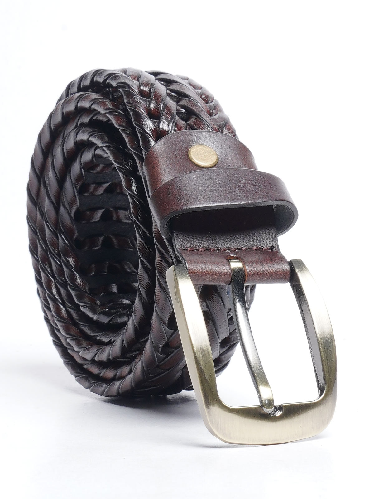 Dark Brown Weaving Design Leather Belt