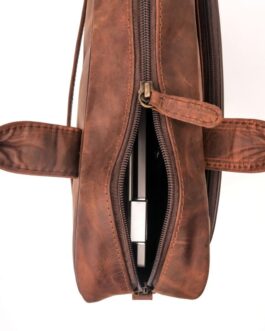 Textured Brown Leather Laptop Bag