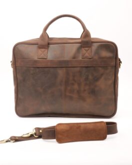 Textured Brown Leather Laptop Bag