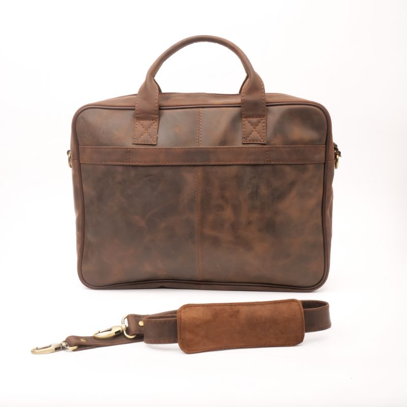 Textured Brown Leather Laptop Bag