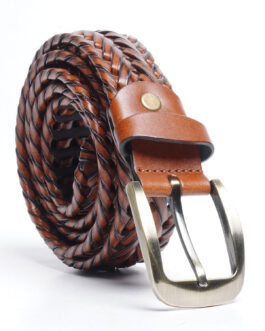 Light Brown Weaving Design Leather Belt