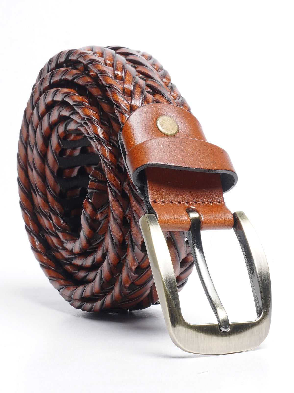 Light Brown Weaving Design Leather Belt