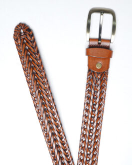 Light Brown Weaving Design Leather Belt