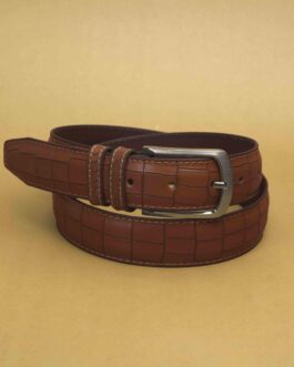 Crocodile Textured Leather Belt (Mustard)