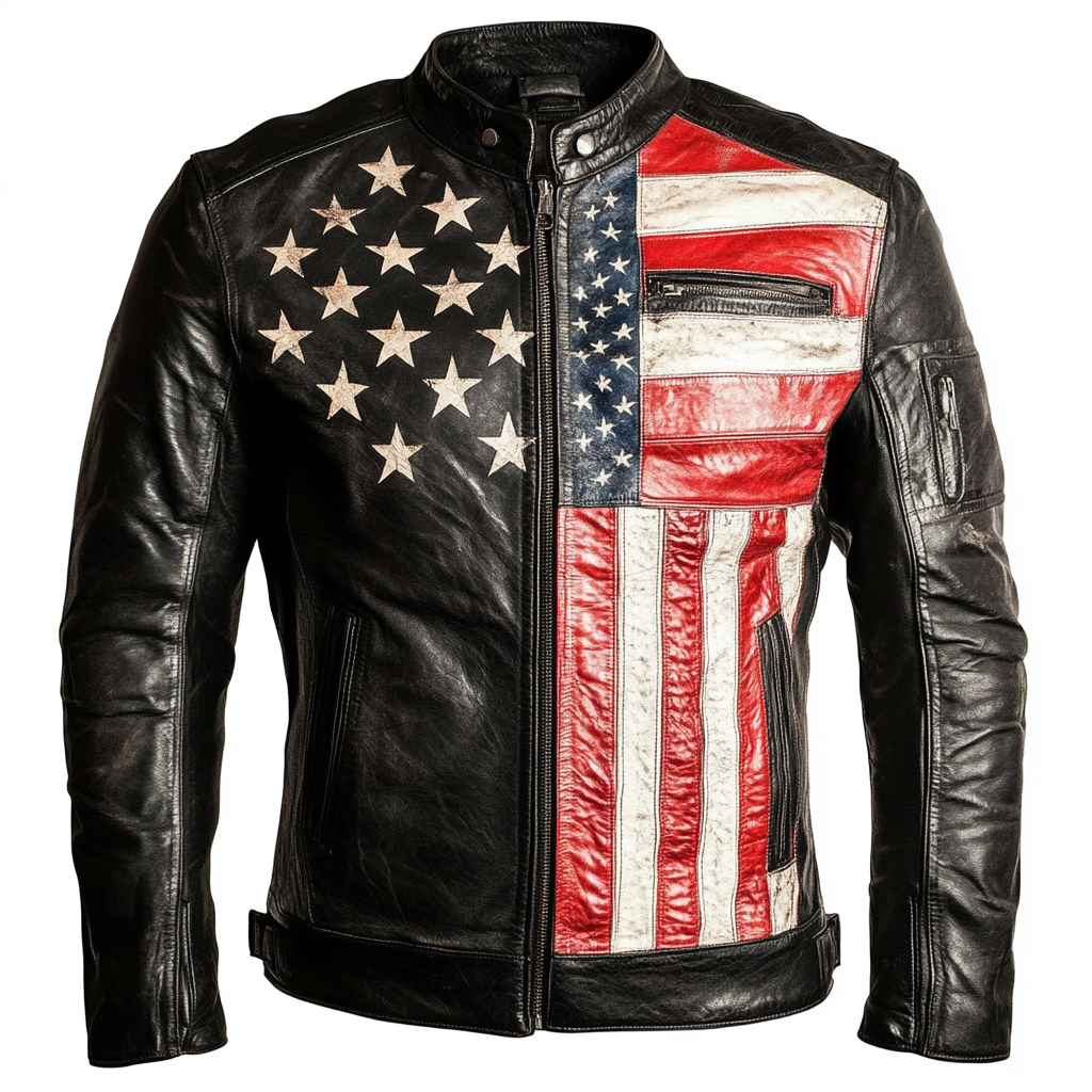 Men's american flag leather jacket clearance
