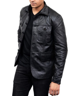 5-Button Men Lambskin Leather Blazer