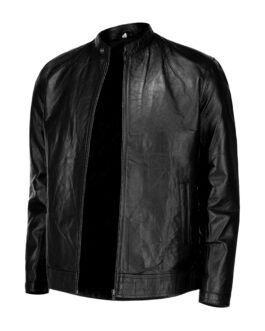 Black Mens Pure Sheep Leather Zipper Jacket