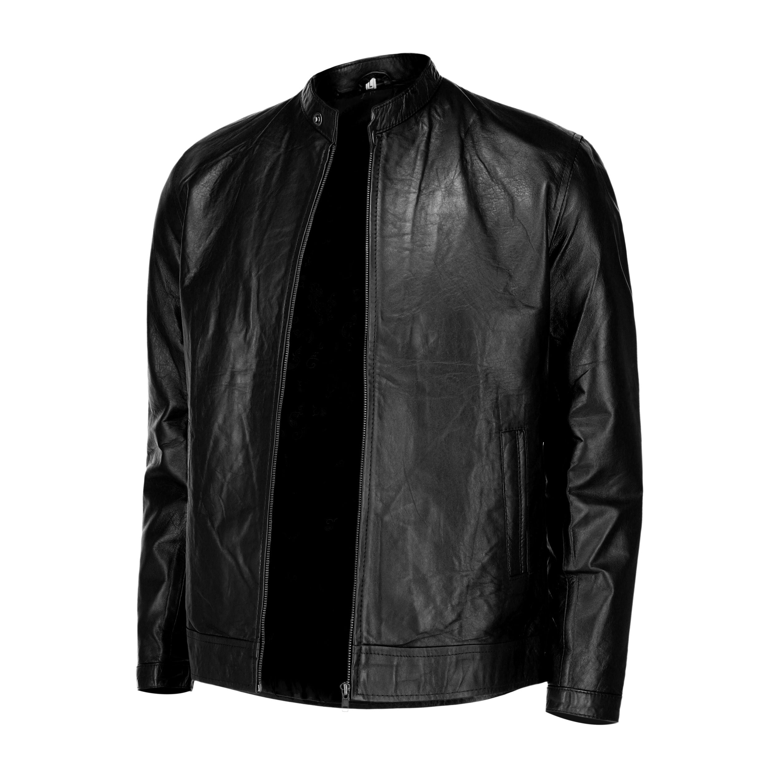 Black Mens Pure Sheep Leather Zipper Jacket