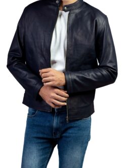 Blue Mens Pure Sheep Leather Jacket