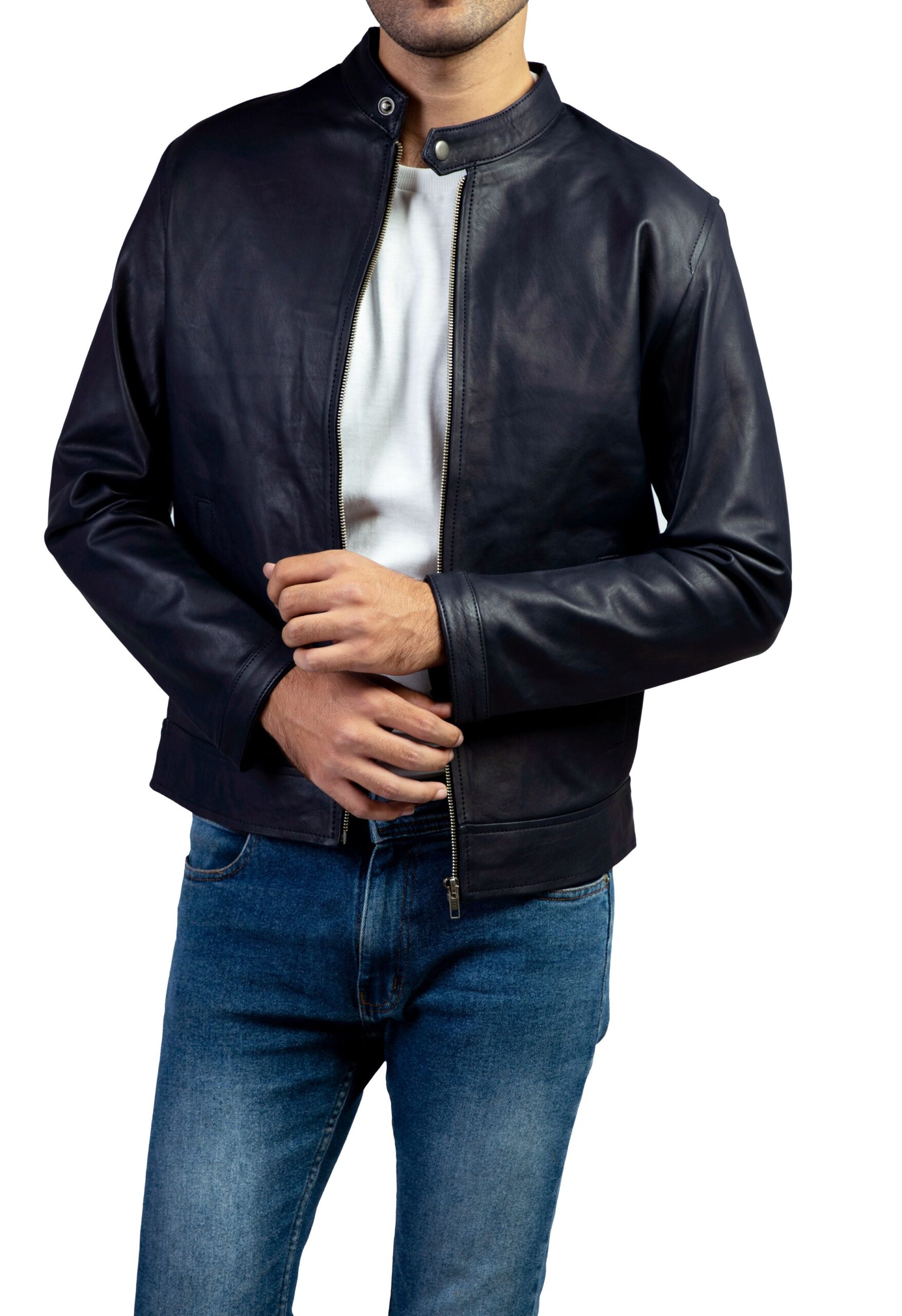 Blue Mens Pure Sheep Leather Jacket