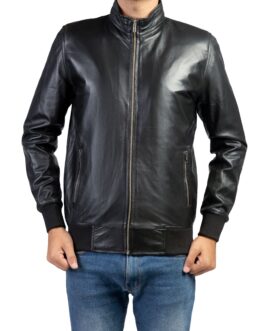 Bomber Black Mens Leather Jacket