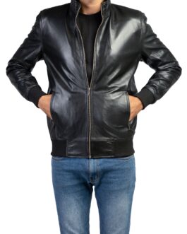 Bomber Black Mens Leather Jacket