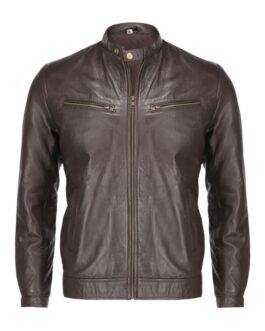 Brown Mens Pure Sheep Leather Zipper Jacket