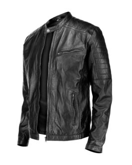 Cafe Racer Black Mens Pure Sheep Leather Jacket