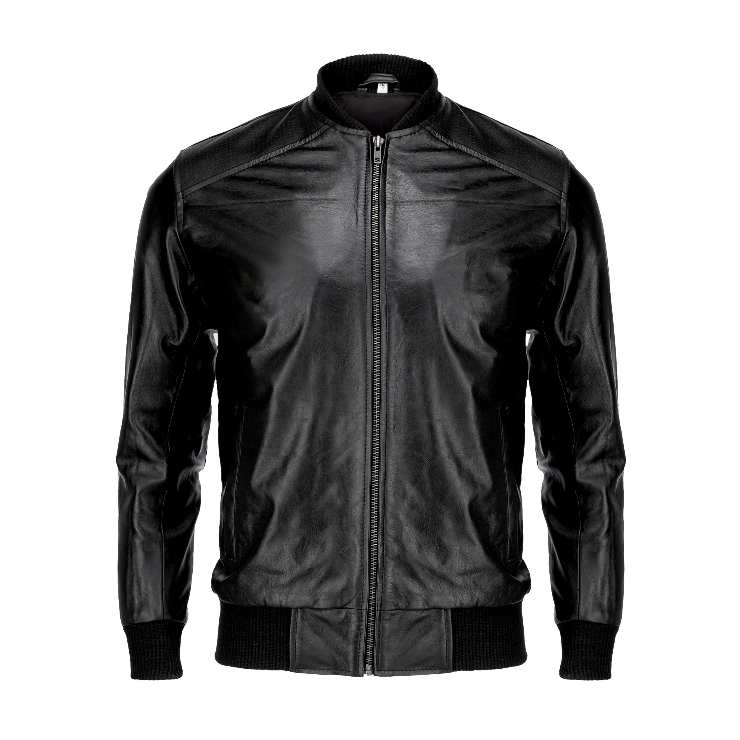 Mens Black Pure Cow Leather Bomber Jacket