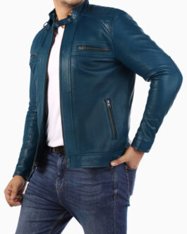 Men’s Casual Signature Diamond Lambskin Leather Jacket-Blue